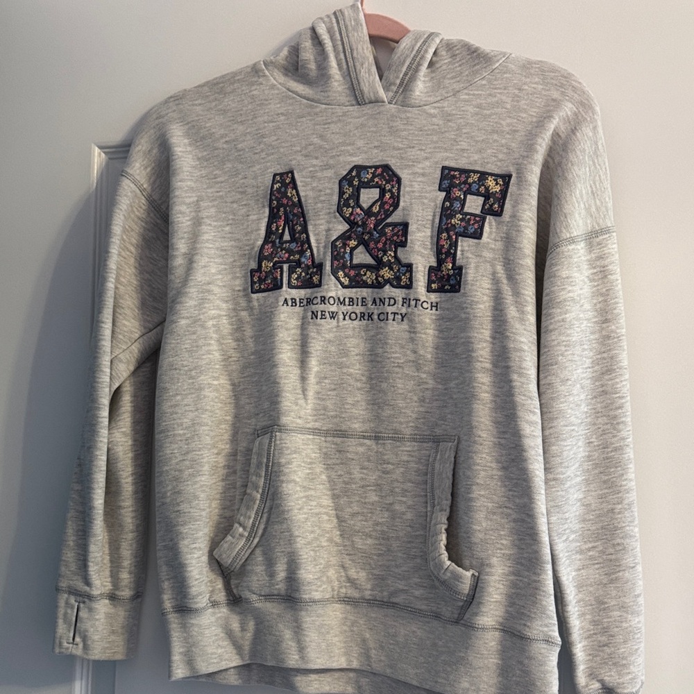 Abercrombie & Fitch Heather Gray Hoodie with Floral Logo